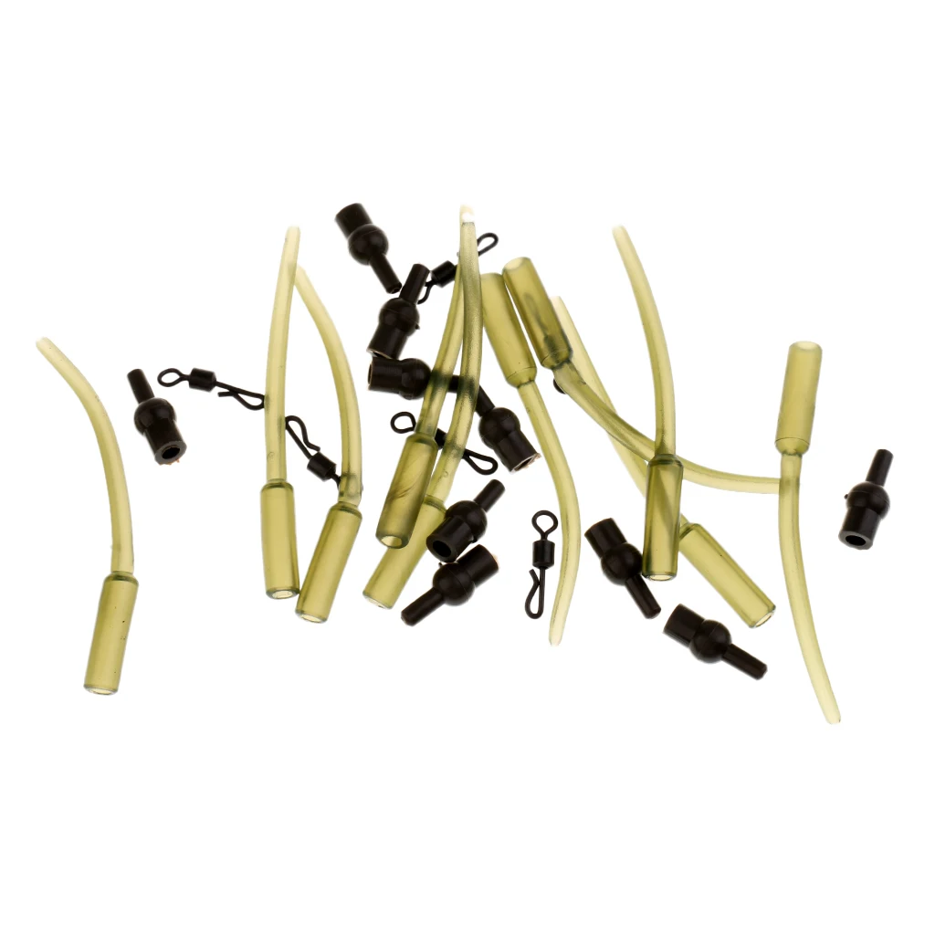 30Pcs/set Grass Green Crimp Protectors, Lure Rigs, Chod Rig Sleeves with Quick Change Swivels Carp Fishing Terminal Tackle