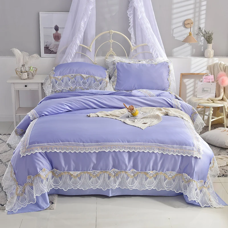 Waliicorners Super soft washed silk Bedding Set Duvet Cover Sheet/fitted sheet Pillowcase King Queen Size lace Bed Linen 57 DSC_1047