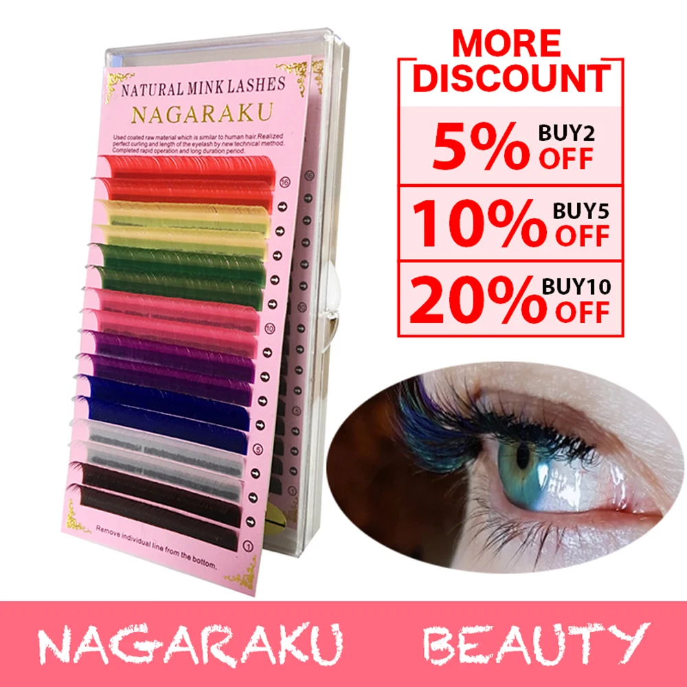 NAGARAKU 1 чехол 16 рядов/лоток, 8 цветов, радужные цветные ресницы для наращивания, цветные ресницы, цветные накладные ресницы
