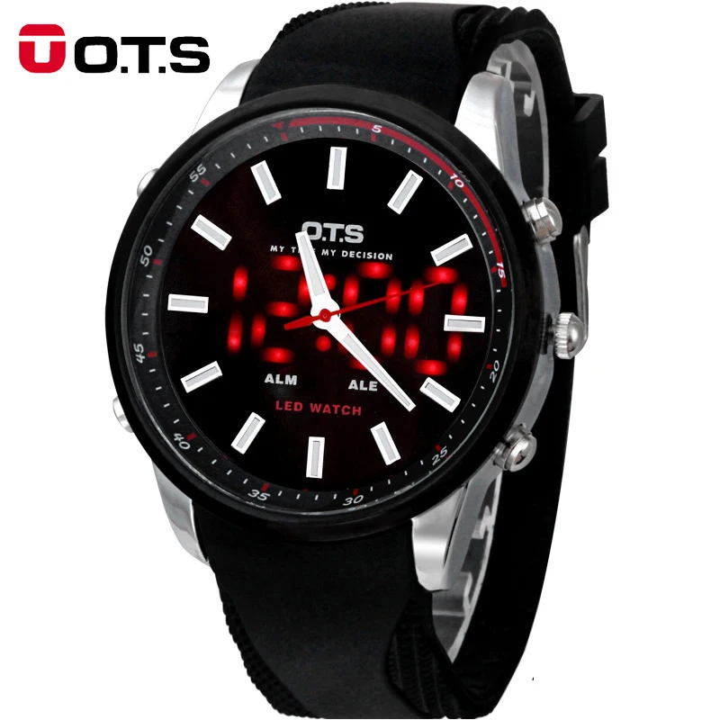 

OTS Cool Black Mens 2018 Fashion Large Face LED Digital Outdoor Man Sports Watches Quartz Hodinky Military Luminous Wristwatches
