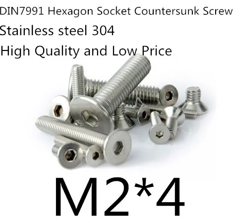 

1000pcs/lot DIN7991 Stainless Steel A2 M2*4 Flat head Hexagon Hex Socket Cap Screw