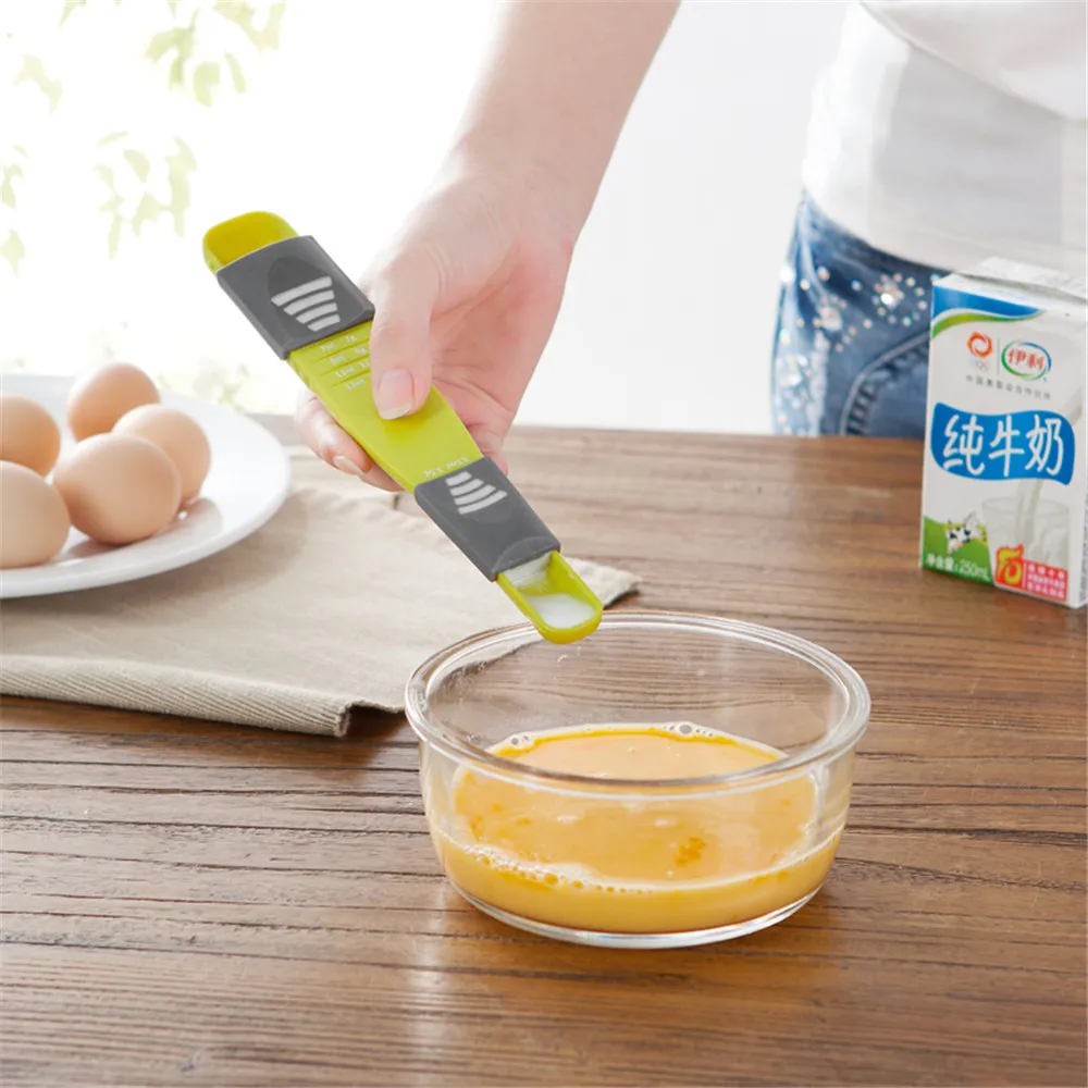 1pc Green Adjustable Measuring Spoon Kitchen Baking Amount Spoon With Scale Double Head Nine Files Milk Powder Coffee Powder