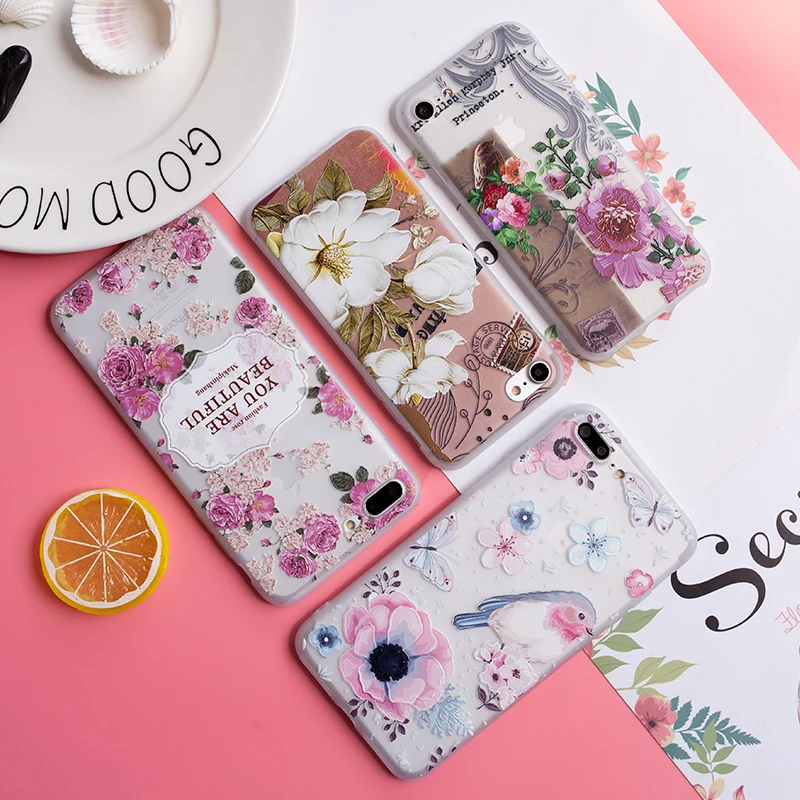Мягкий силиконовый чехол BROEYOUE для iphone 6 6S 7 8 Plus X 3D с рельефным цветком ТПУ чехлы