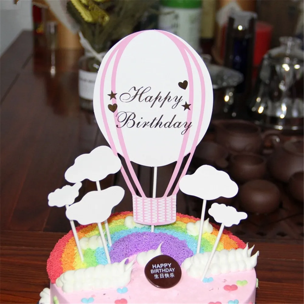 CRLEY, 2 комплекта = 12 шт., с днем рождения, топперы для торта, розовые, синие, для украшения кексов, картон, воздушный шар, облака, аксессуары для кексов