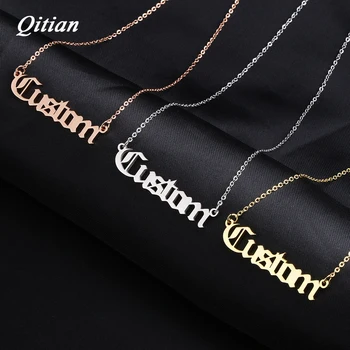 Old English Nameplate Locket Gold Color Choker Stainless-steel Personalized Name Necklaces & Pendants Romantic Gift 1 item image