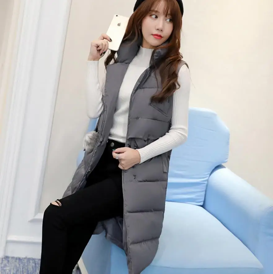 Осенний зимний жилет женский жилет куртка без рукавов теплая длинная куртка-жилет размера плюс 3xl - Цвет: dark gray