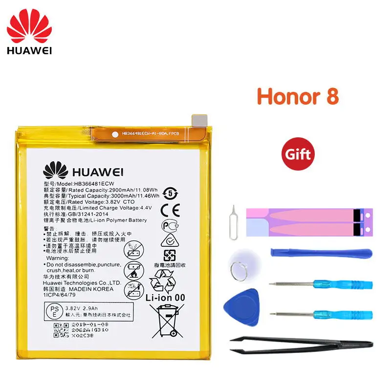 

Original Huawei Phone Battery HB366481ECW For Huawei Honor 8 /5C Ascend P9 /P9 Lite/ G9 /G9 EVA-L09 3000mAh With Tools