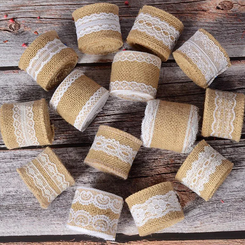 Burlap Ribbon With Lace For Greenery Decoration