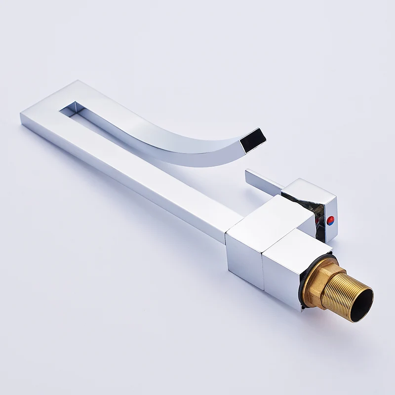 Kitchen Faucet Deck Mounted Kitchen Water Mixer Tap Chrome Square Waterfall Griferia Lavamanos Cold Hot Musluk 210-22C Kitchen Faucet Deck Mounted Kitchen Water Mixer Tap Chrome Square Waterfall Griferia Lavamanos Cold Hot Musluk 210-22C