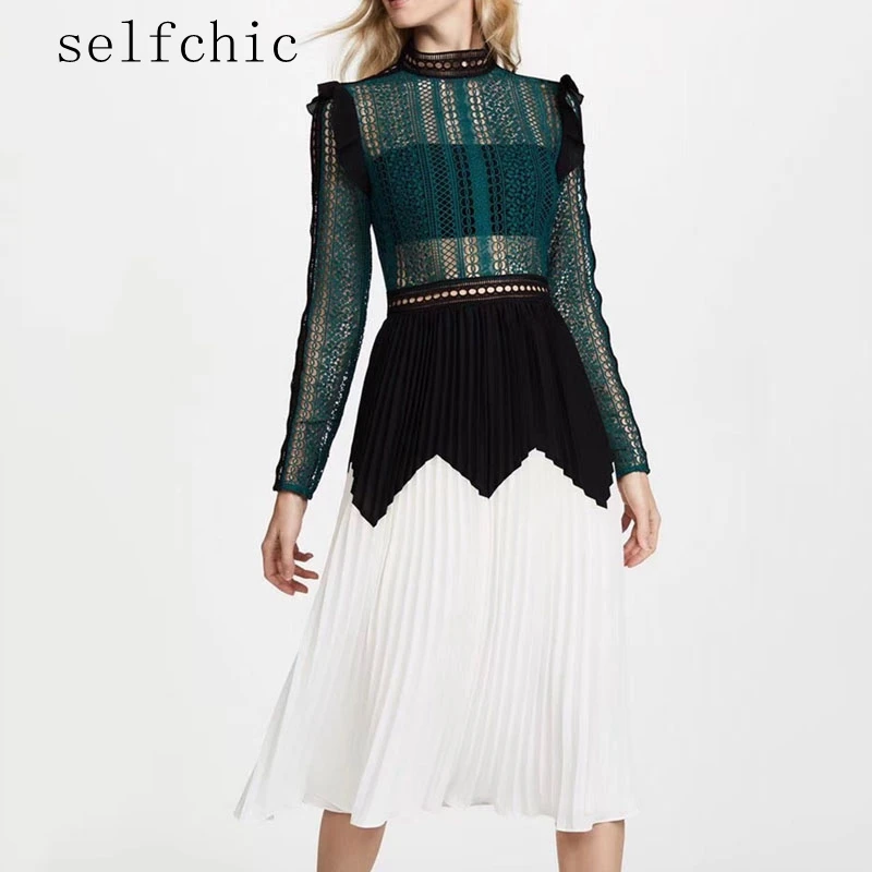 

Midi Dress Runway Women High Quality Lace Tunic Dresses 2018