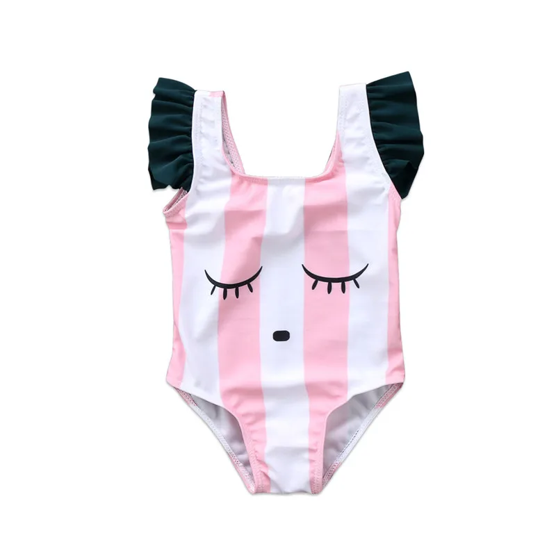 

2018 Cute Kids Striped swimsuit Newborn baby Girl print Swiming suit One Piece child Hot summer Ruffle biquini infantil Swimwear