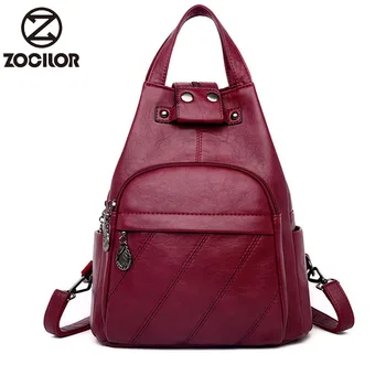 

New Casual Backpack Female Brand soft pu Leather Women's Backpack Designer Shoulder Bags for Women 2019 Travel Backbag Chest Bag