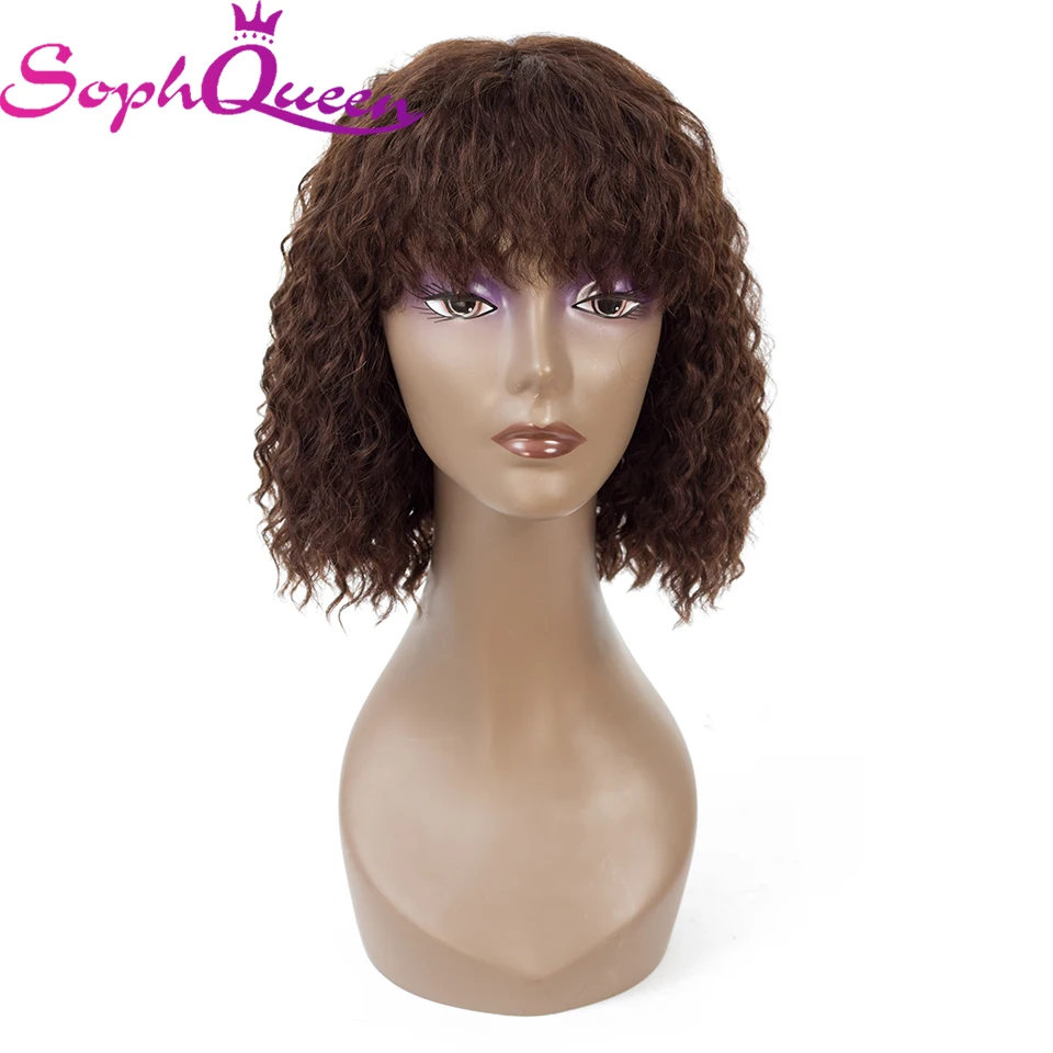 

Soph Queen Hair Short Lace Front Human Hair Wigs For Black Women Brazilian Remy Hair Curly Bob Wig With Bangs