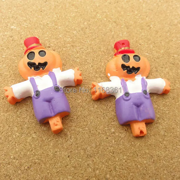 1pcs/lot resin flat back Halloween purple overalls Pumpkin cartoon 34mm Cabochons Hair Bow Center DIY Christmas decration C115-2