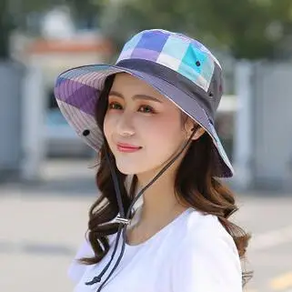XdanqinX Складная женская шляпа для взрослых летняя вентиляция хлопковые Панамы ветряная веревка фиксированная пляжная шляпа Повседневная шляпа от солнца для женщин - Цвет: Purple