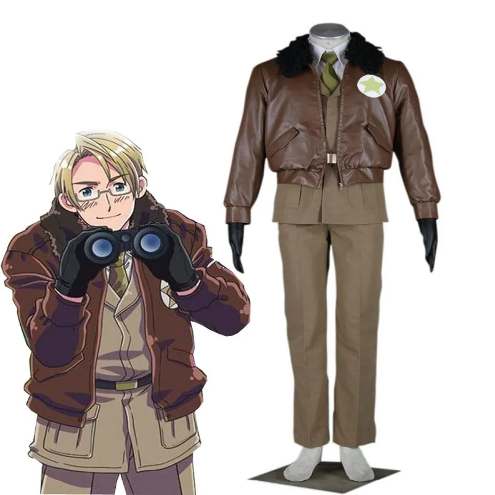 

Unisex Anime Cos APH Axis Powers Alfred F Jones Cosplay Costumes Sets Suit Top Jacket Pants