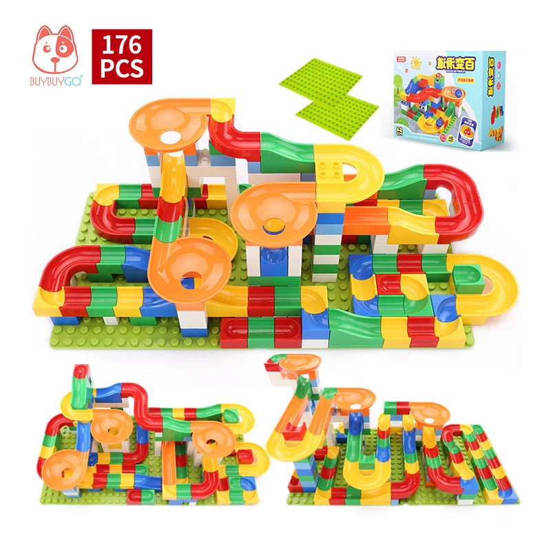 

176 PCS DIY Construction Marble Race Run Maze Balls Track Building Blocks (Include Block Base Plate) Kids Educational Block Toys