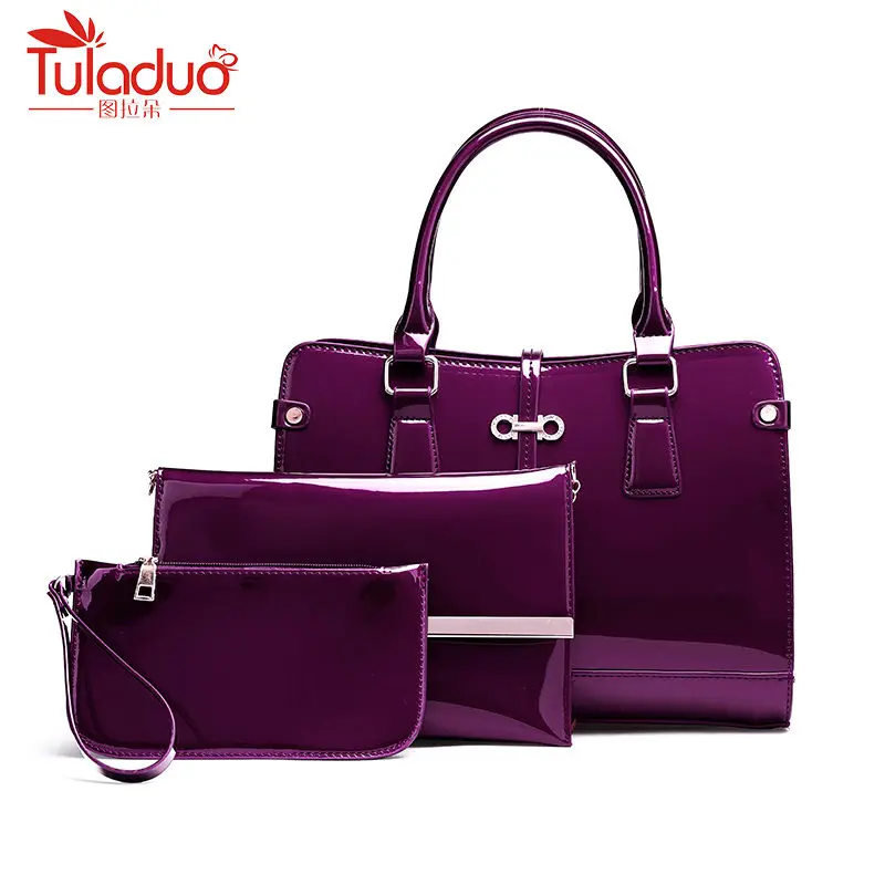 

Fashion 3pcs Patent Leather Women Tote Bag Large Female Handbag Small Top-Handle Bags Large Capacity Women Messenger Bag Purse