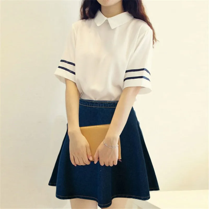 

S-XXL Sailor School Uniform Top+Skirt JK Japanese School Girls Chorus Uniforms Outfits