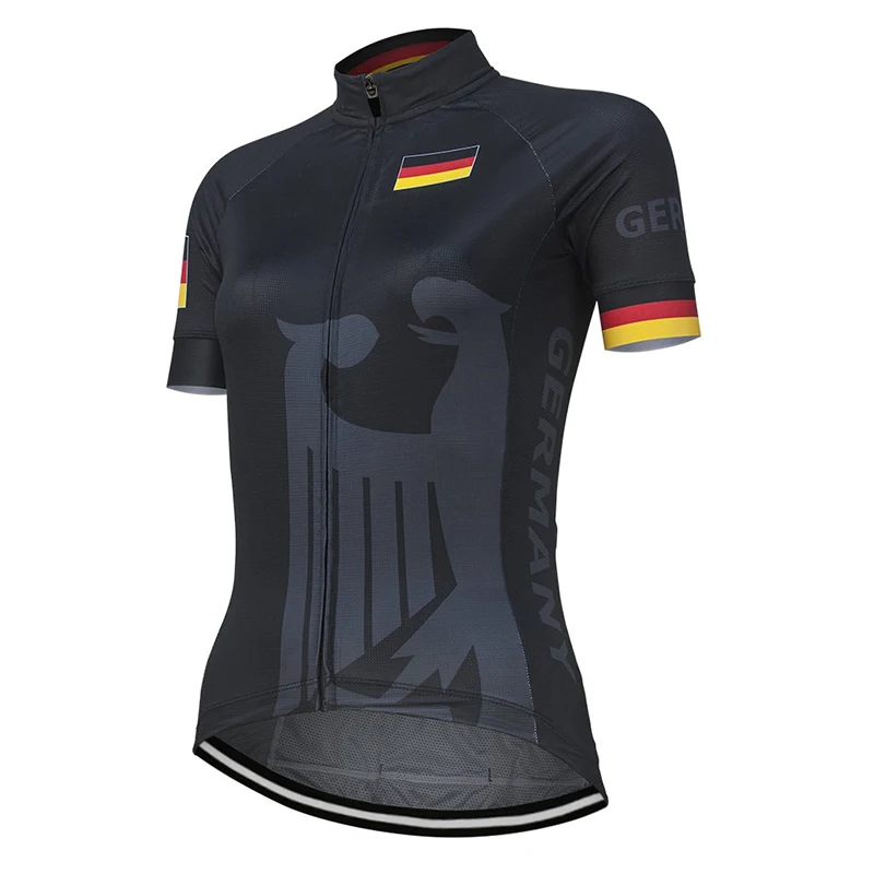 Сборная Германии женский, черный Велоспорт Джерси короткий рукав, руль для шоссейного велосипеда, гонка в горах Топы велосипедная одежда по индивидуальному заказу
