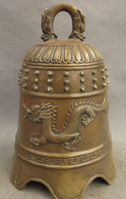 

S4748 13" Folk Chinese Bronze Copper FengShui Fly Dragon Statue Buddhism Temple Bell D0318