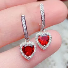 Натуральный настоящий гранат Любовь Сердце Висячие серьги 925 пробы серьга из серебра в виде цветка 1ct* 2pcs драгоценный камень# T193405