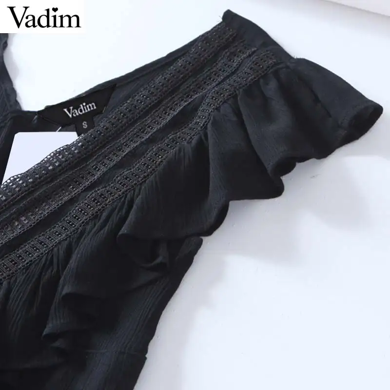Vadim женское сексуальное кружевное лоскутное Макси-платье с глубоким v-образным вырезом и кисточками, с завязками, с оборками, с разрезом, с вырезами, женские длинные платья QC458