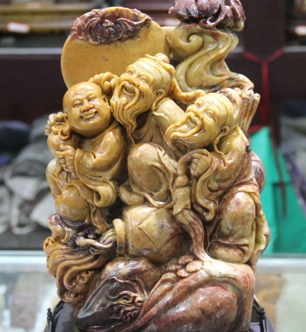 

15"Chinese Real Natural Shoushan Stone Agalmatolite Bat Everyone Fun Vase Statue