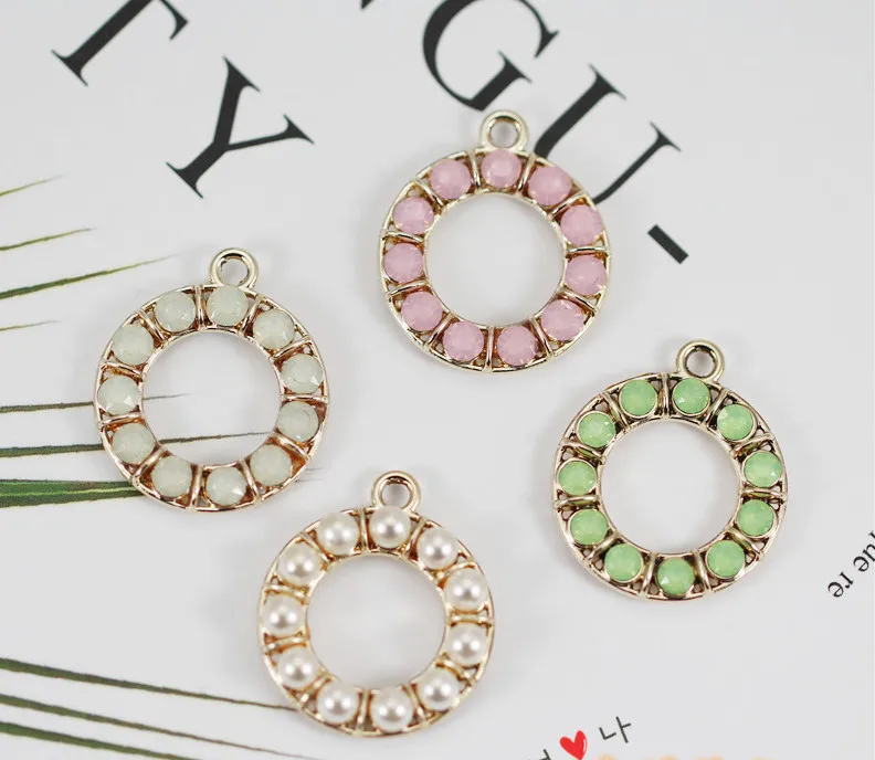 

10pc 22*25mm Gold color Alloy material Crystal Round Circle Charm pendant For Earring Necklace DIY Handmade Jewelry Making