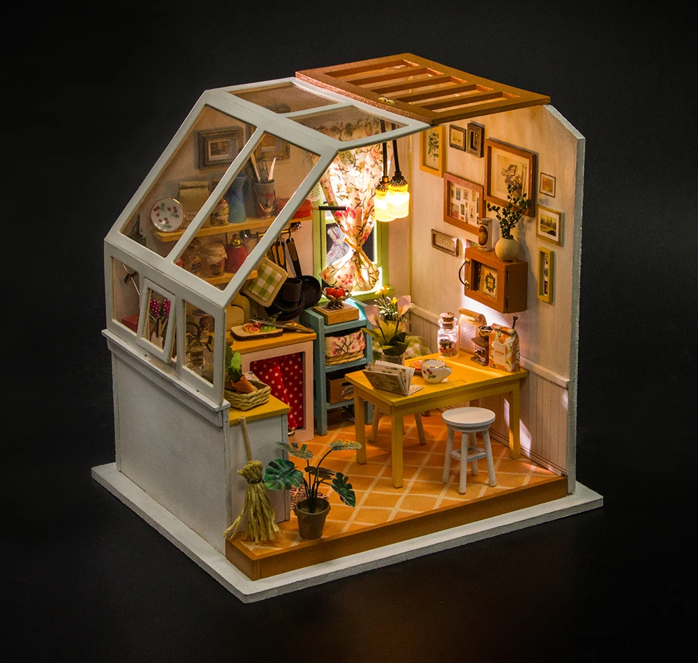  Robotime DIY Jason's Kitchen with Furniture Children Adult Miniature Wooden Doll House Model Buildi - 32821778542
