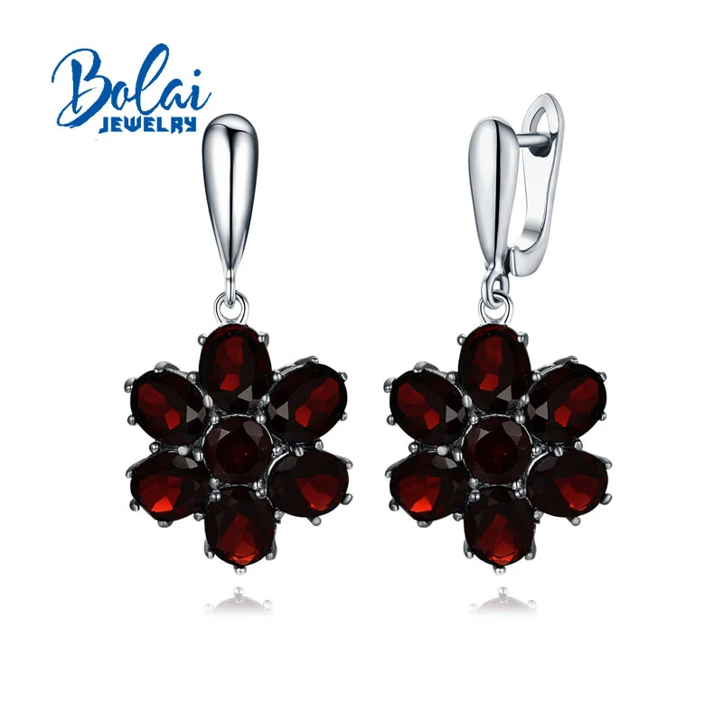 Bolaijewelry, гранат, ювелирный набор, натуральный gemstonet, 925 пробы, серебряный, цветочный дизайн, хорошее ювелирное изделие для женщин, подарки на годовщину - Цвет камня: earring