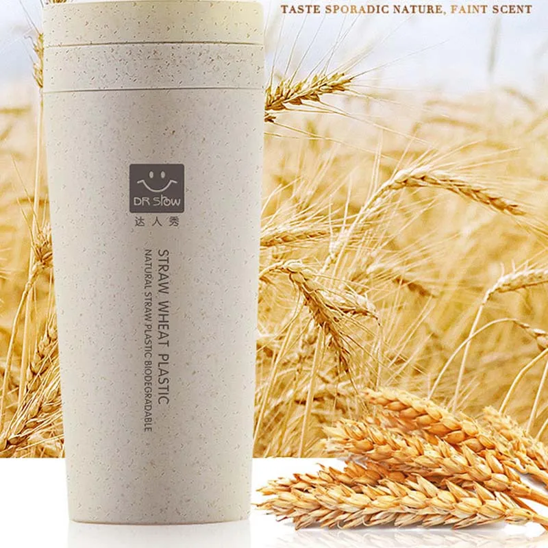 

Portable Wheat Fiber Double Layer Cup Creative Hand Cups Environmental Protection Cup Green Coffee Drinking Cup with Lid DA