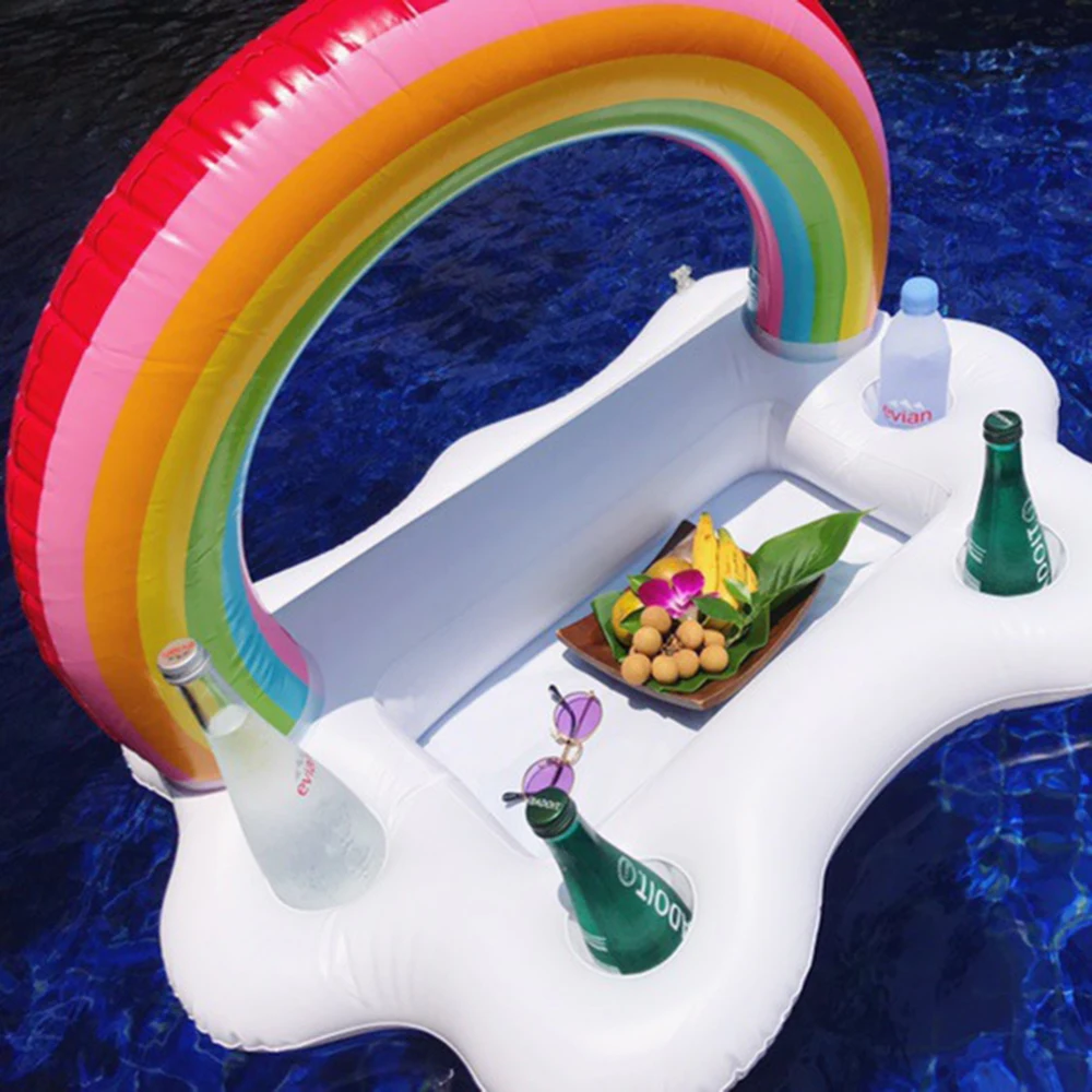 

Inflatable Pool Float Beer Drinking Cooler Summer Party Bucket Rainbow Cloud Cup Holder Table Bar Tray Beach Swimming Ring tray