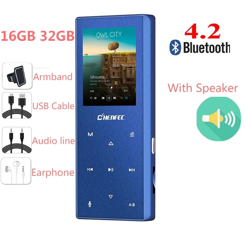 

New Bluetooth 4.2 MP3 Player Bulit In Speaker Metal Touch Button Sports Music Player Recorder FM Radio,Expandable 128GB TF Card