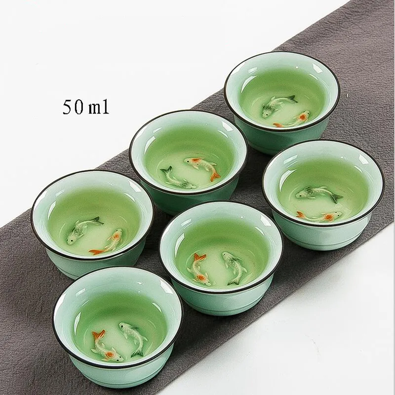Emousport 6 pcs/set Chinese Ceramic Tea Cup Ice Cracked Glaze Cup Kung Fu teaset Small Porcelain Tea Bowl Teacup Tea Accessories Drinkware Type2 
