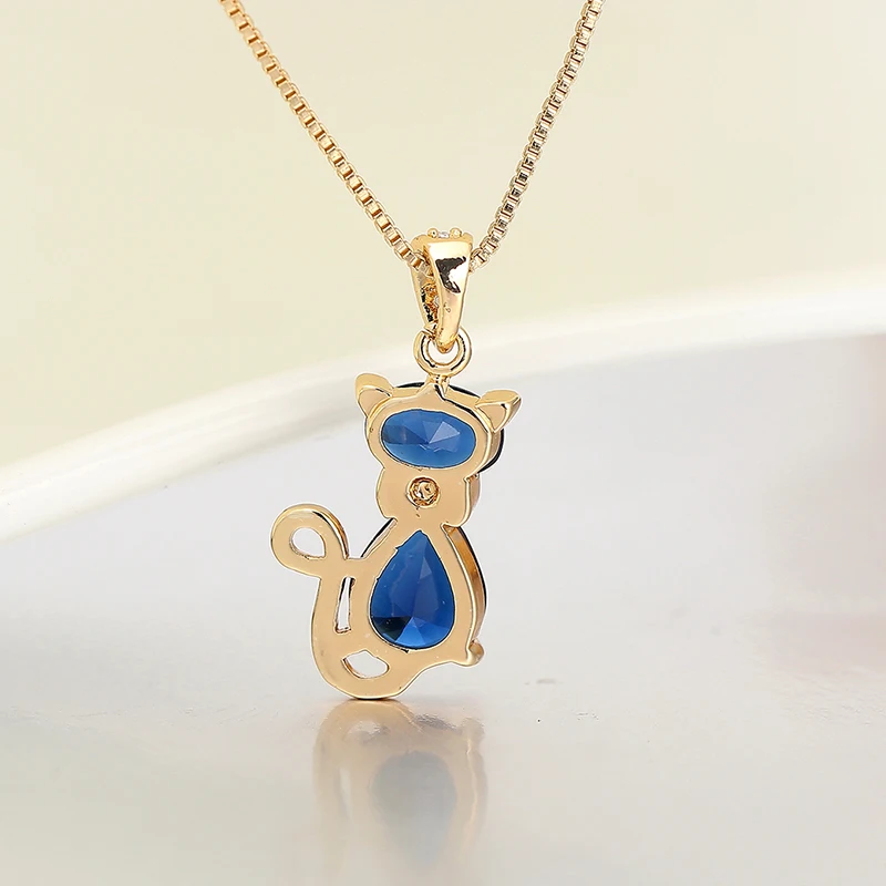 Милый синий CZ котенок Кот Гатос Подвеска Ожерелье s& Подвески ожерелье для женщин девочек ювелирные изделия золотого цвета колье