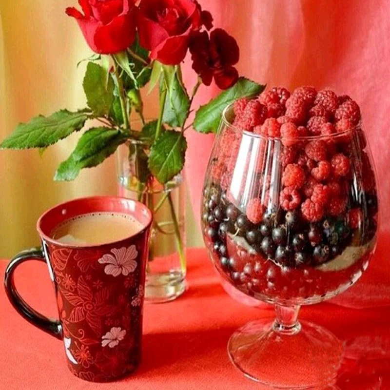 

Diy Round drill diamond painting cross stitch mosaics Full 100% cover embroidery "Rose&Coffee&Fruit" diamond embroidery kit
