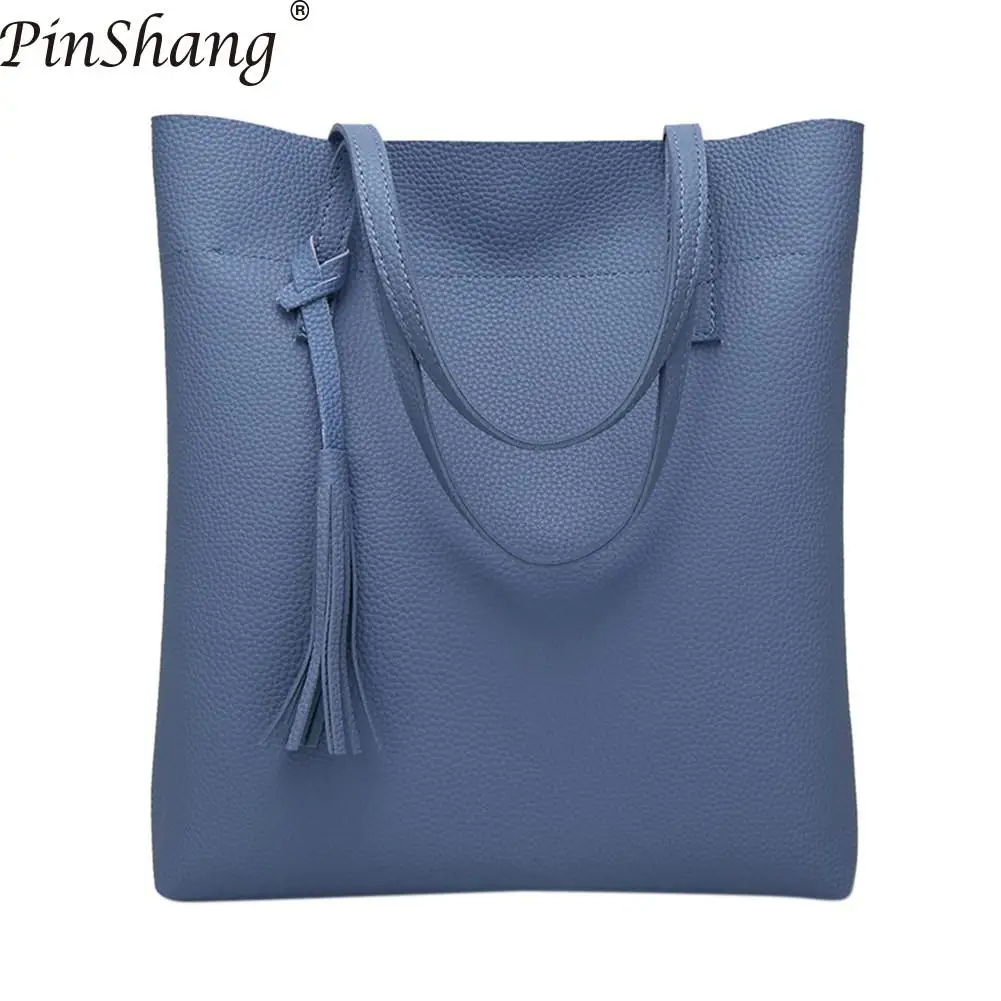 

PinShang Fashion Handbag Single Shoulder Bag Women's Soft Leather Work Tote Large Capacity Tassel Handbags for Women 2018 ZK40