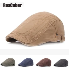 RoxCober унисекс береты сезон: весна–лето дышащая Твердые Хлопок плоским Кепки Простые Модные Gatsby козырек Винтаж кепка газетчика
