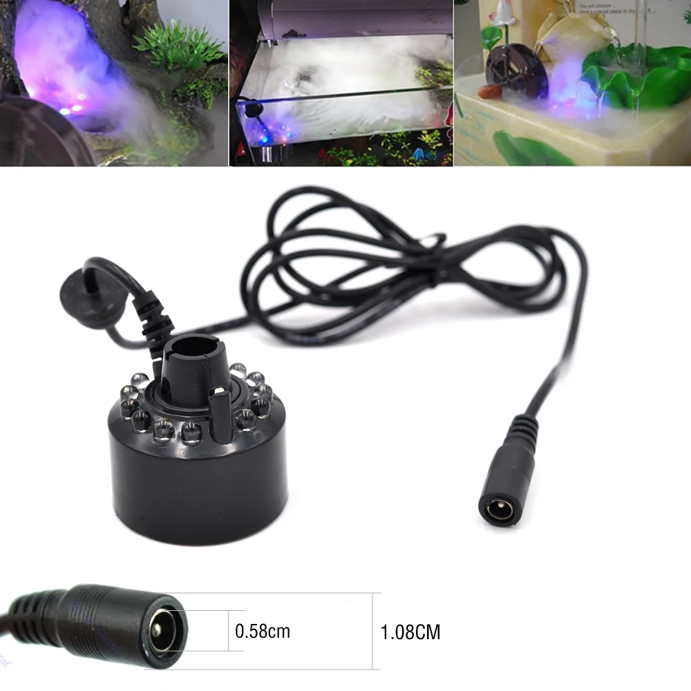 Ultrasonic Mist Maker Fogger Water Fountain Pond Humidifier 12 LED Light 