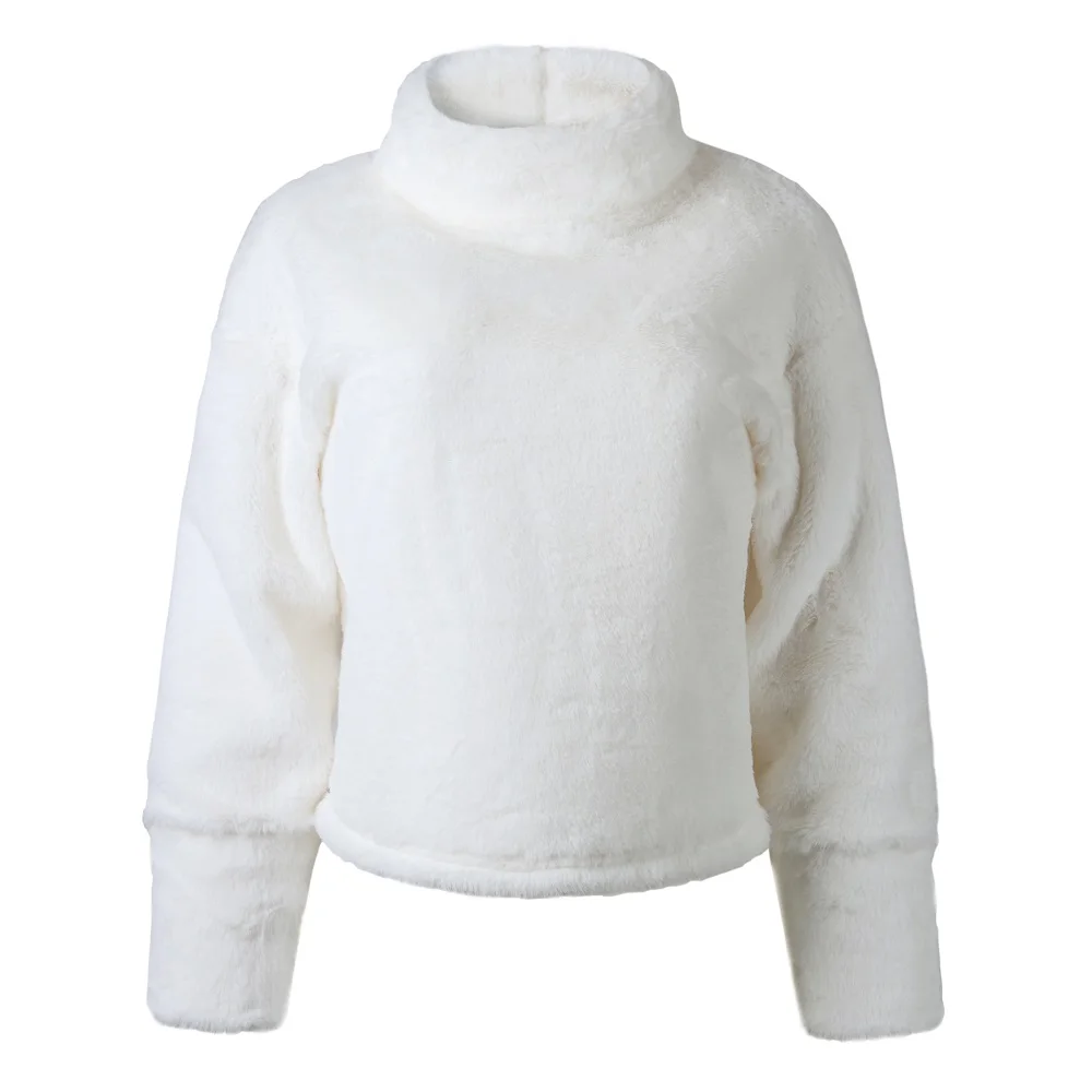 Осенне-зимний теплый свитер с высоким воротом для женщин; Модный мягкий удобный белый свитер из флиса; повседневные топы с длинными рукавами; пуловеры