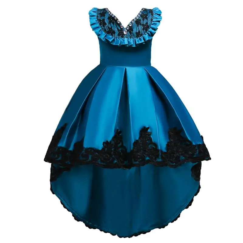 Г. Зимнее платье для девочек; вечерние Детские платья для девочек-подростков; Элегантное свадебное платье принцессы; одежда для детей от 10 до 14 лет - Цвет: Lake Blue