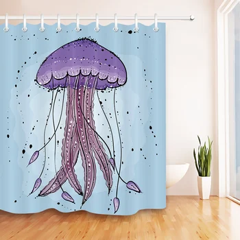 

LB 72''Purple Jellyfish Light Blue Shower Curtains Bathroom Curtain Watercolor Waterproof Polyester Fabric For Art Bathtub Decor