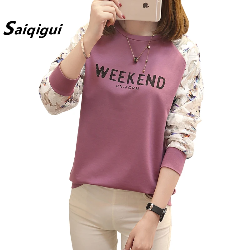 Saiqigui 2018 large size autumn Korea Women T Shirt Casual loose O-Neck long Sleeve T-shirt Patchwork tracksuit sweatshirt tops Saiqigui 2018 large size autumn Korea Women T Shirt Casual loose O-Neck long Sleeve T-shirt Patchwork tracksuit sweatshirt tops