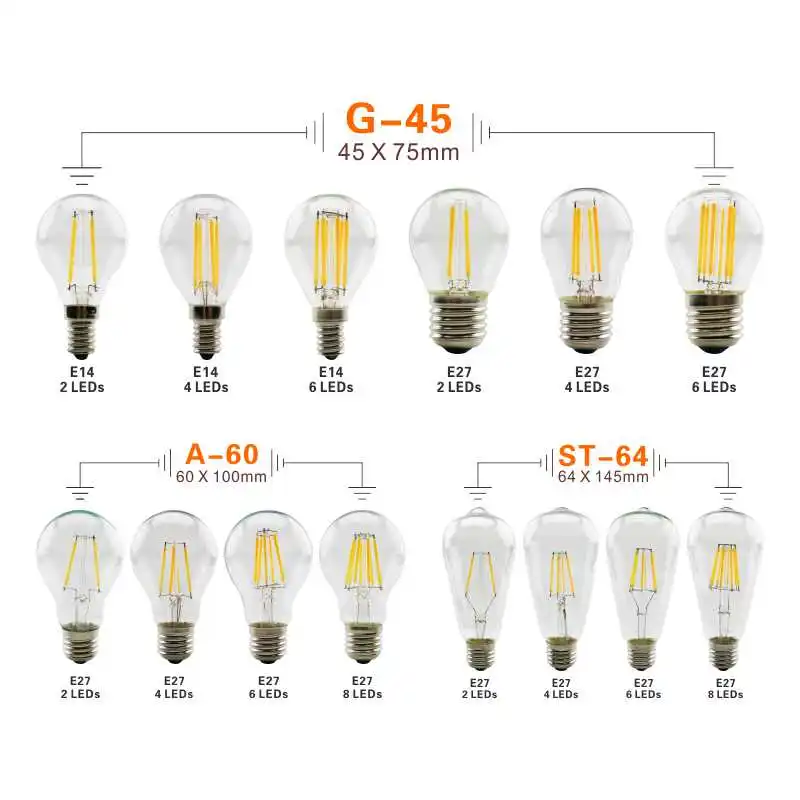 LATTUSO Античная Ретро Винтаж светодиодный Эдисон лампы E27 E14 светодиодный лампы 2W 4W 6W 8W нитевые светильник 220V Стекло лампа G45 A60 ST64