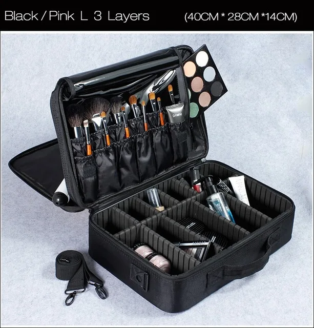 DLYLDQH, Женский высококачественный профессиональный органайзер для макияжа, большая емкость, водонепроницаемый, портативный, косметический, для красоты, маникюра, сумка для хранения - Цвет: Black XXL