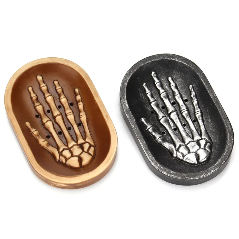 

Retro Bone Hand Skull Soap Box Resin Bathroom Soap Dish Tray Water Filtration Holder Case Container for Bath Shower Plate