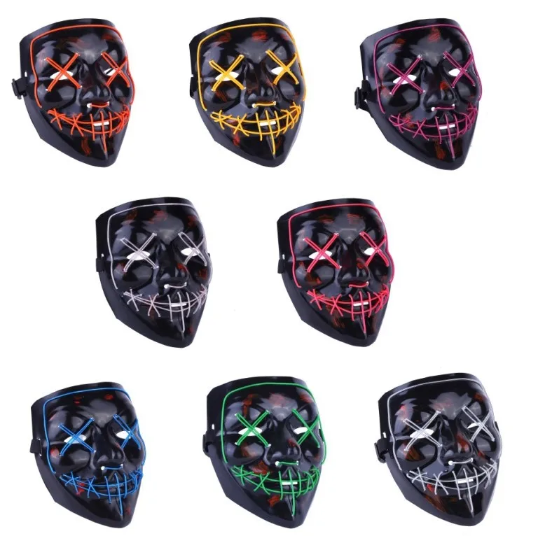 

Halloween Scary Mask Cosplay Led Costume Mask EL Wire Light up Purge Led mask for Halloween Festival Party Horror Mask