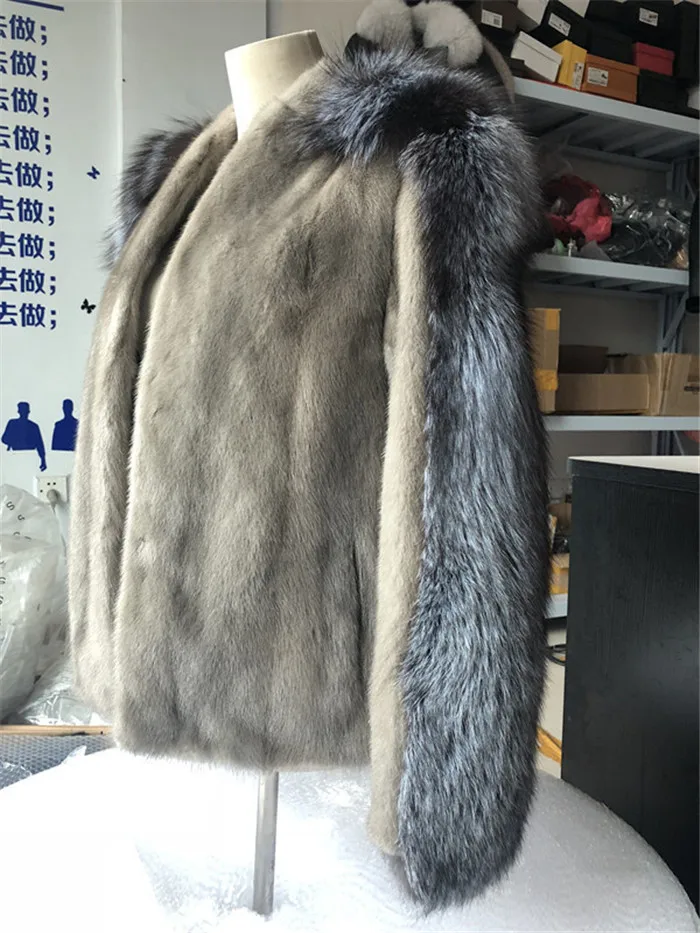 Подиум стиль женские натуральные меховые пальто Высокое качество настоящая красная лисица пэчворк вся кожа мех норки зимнее короткое пальто для женщин