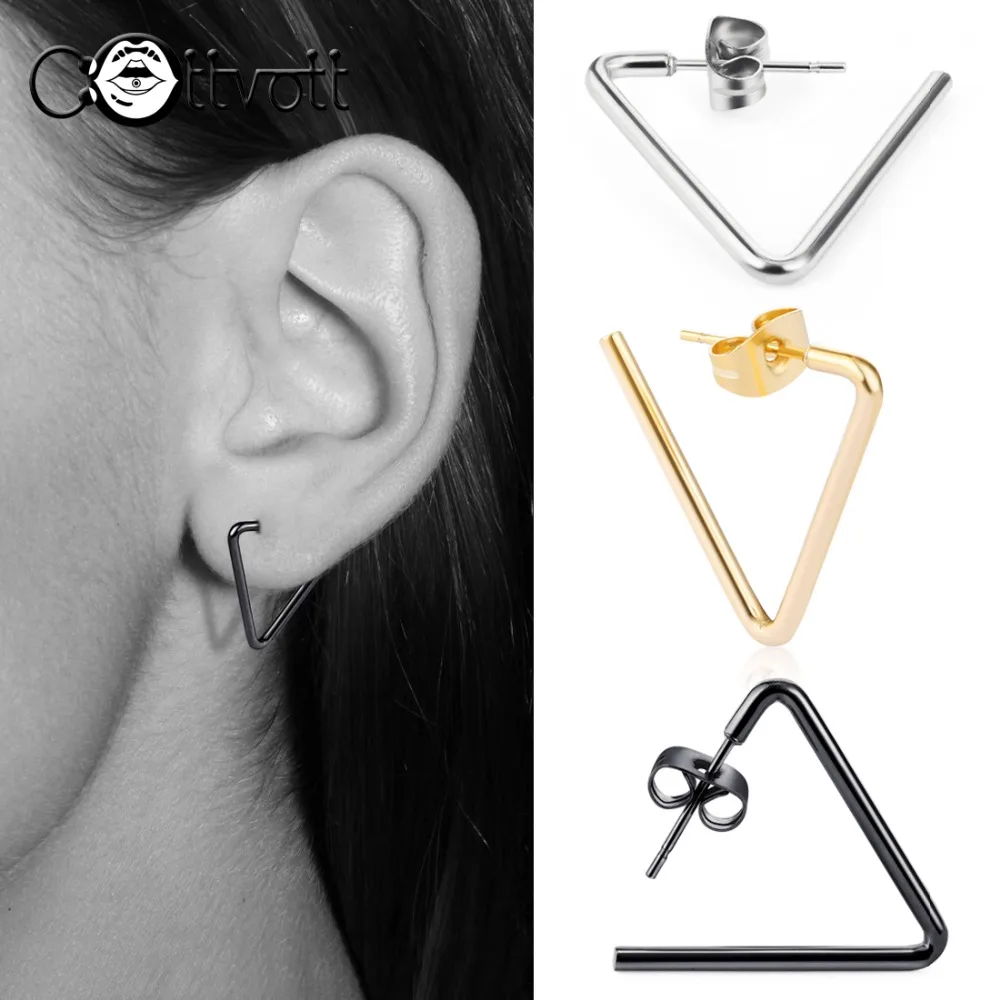 

2pcs/lot Simple Earrings for Women Stainless Steel Triangle Stud Earrings Lobe Earings Girls Nice Gift Minimalist Jewelry ES530